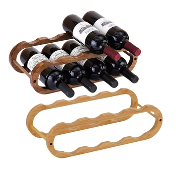 A Set of 2-piece Double-layer Wooden Wine Bottle Display and Storage Racks Home Storage Ornaments Restaurant Wine Display Racks