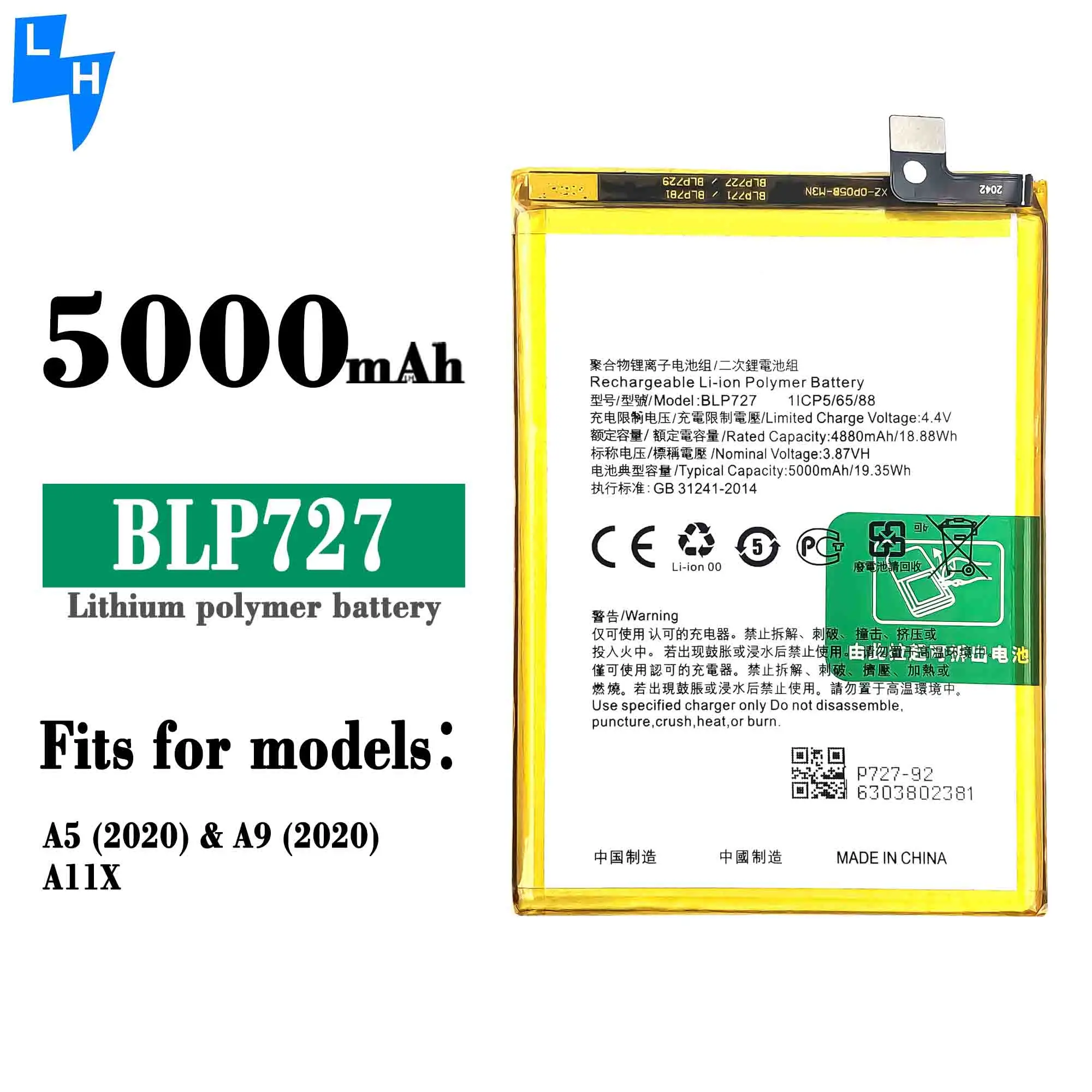 5000mah Blp727 A5 2020 A9 2020 A11x Mobile Phone Battery For Oppo A11x  Battery - Buy Rechargeable Battery For Oppo A5 2020 Battery,Lithium Ion  Battery For Oppo A9 2020 Battery,Battery For Oppo