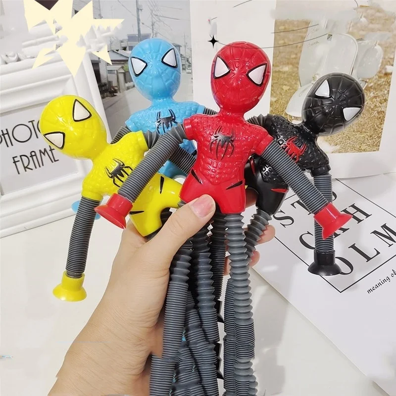 Popular Creative SpiderMans Stretch Tube Pull Telescopic Toy Kids Gift Glowing Pinch Toy Children's Decompression Toy