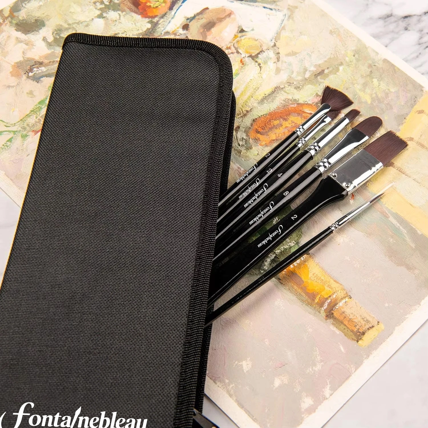 Wholesale 10PCS Artist Paint Brushes Set for Watercolor Acrylic Oil Painting Birch Wooden Handle Flat Nylon Paint Brush Set Bag