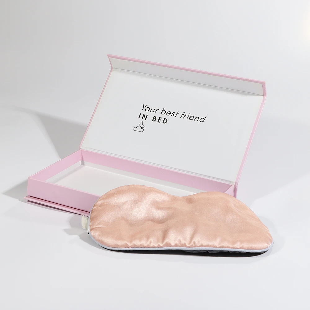 custom pink magnetic closure eye mask box  luxury silk sleep mask packaging with logo print  wholesale gift box for women spa  travel-2