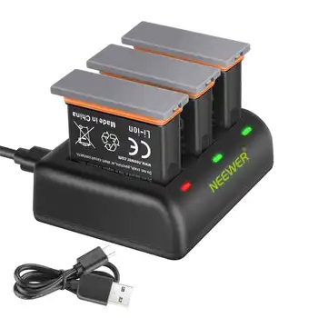 Neewer Battery Charger Set for DJI OSMO Action Camera (3-Pack 1300mAh AB1 Replacement Battery, 3-Channel Charger