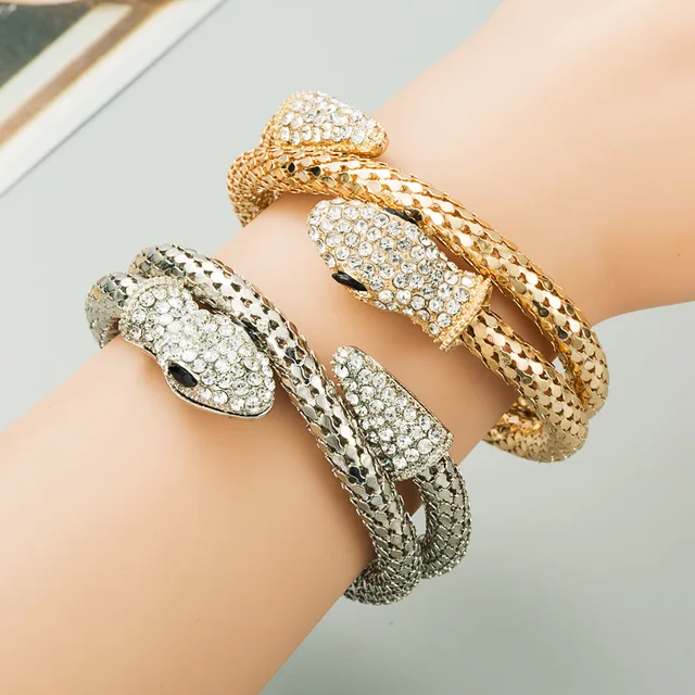 2024 Personality Exaggerated Punk Style Snake-wrapped Men's and Women's Bracelet Alloy Rhinestone Set Retro Bracelet Jewelry