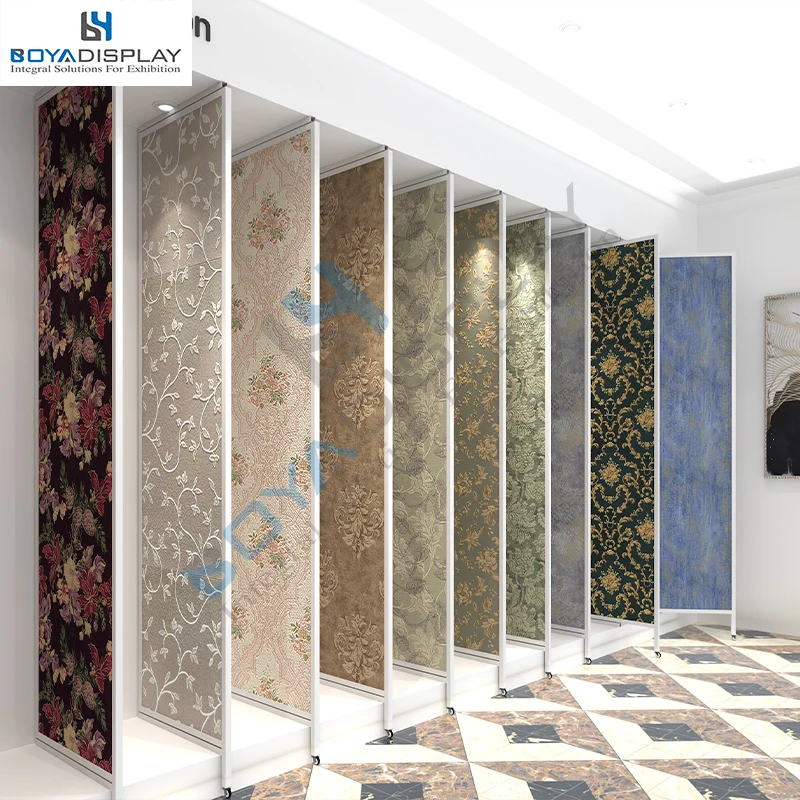 Customize Size Double Side Double Slider Wallpaper Display Stand Rack for Showroom