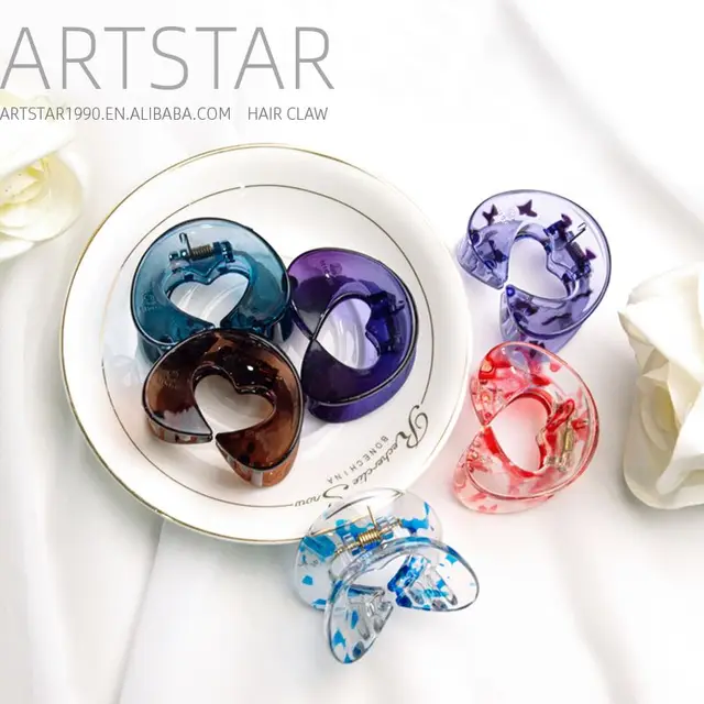 In Stock 5.2cm 2.05inch Simple Cute Sweet Plastic PC Heart Hair Claw Hair Clip for girls Artstar 9419