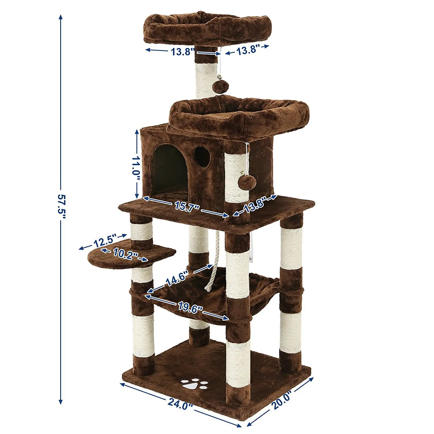Large Multi-Level Wood and Plastic Cat Tree for Warehouses Sisal Scratching Post with Cat House