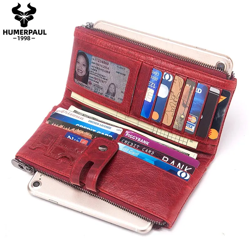 Humerpaul female phone purse fashionable lady zipper card holder bag girls key money clip luxury real leather women wallet