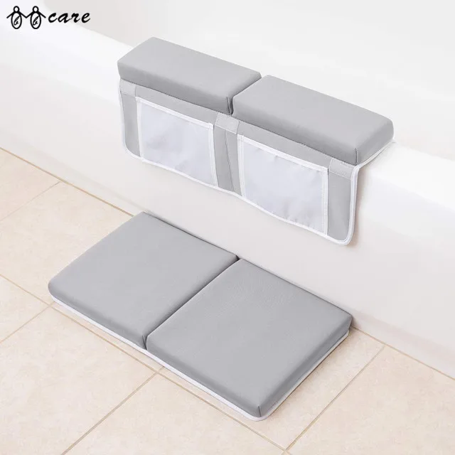 Bath Kneeler and Elbow Rest Stylish Baby Bath Mat Set with Toy Organizer Cushioned Bath Kneeling Pad with Elbow Rest Pad and Storage Pockets Thick and Supportive Bath Mat 