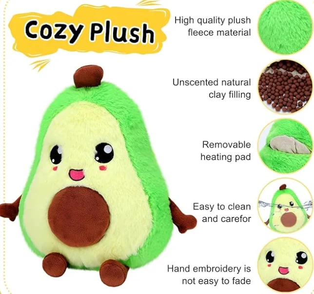 Microwavable plush Avocado Pineapple Heatable Unscented Avocado warm toy Heating Pad Hot and Cold Therapy fruit toy for kids