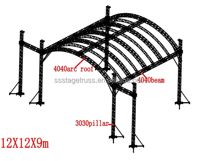 product 400400mm aluminum spigot turss and stage concert aluminum curve truss arc roof truss design for outdoor party-2