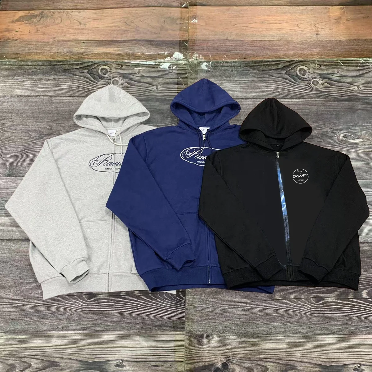 Manufacturers Thick 400 Gsm French Terry Heavyweight Black Pullover Hoodie Designer Zipper Rhinestone-hoodies for Men