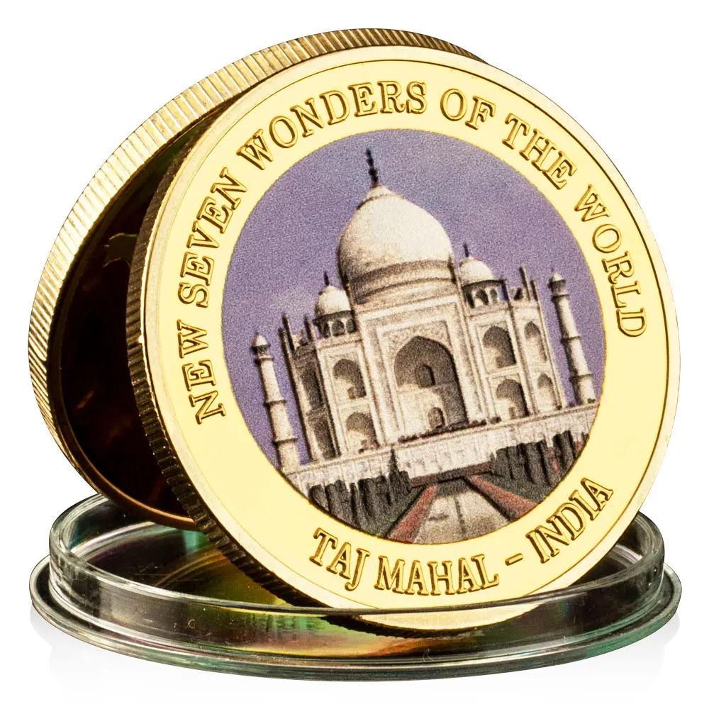 Color Printing Taj Mahal Gold Plated Collectible Coin Gift World Famous ...