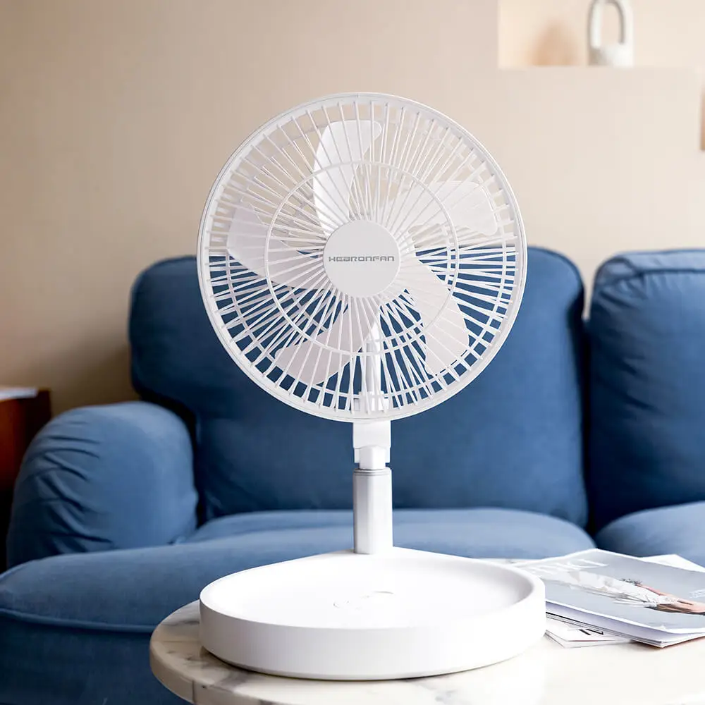 HEBRON Smart Home Folding Pedestal Fan with LED Light Adjustable and Rotatable Remote Control Table Mount for Household Use