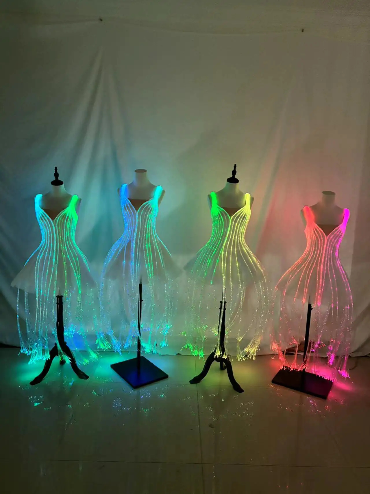 Halloween Christmas Ween Led Light Costume Led Fiber Optic Ballet Costume  Skirt Luminous Dress Color Change Remote Control