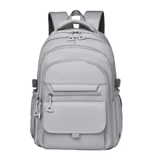 custom logo All-Match Fashionable Large Capacity Waterproof Polyester Backpack Zipper Solid Color Simple Couple School Gift Bag for Men