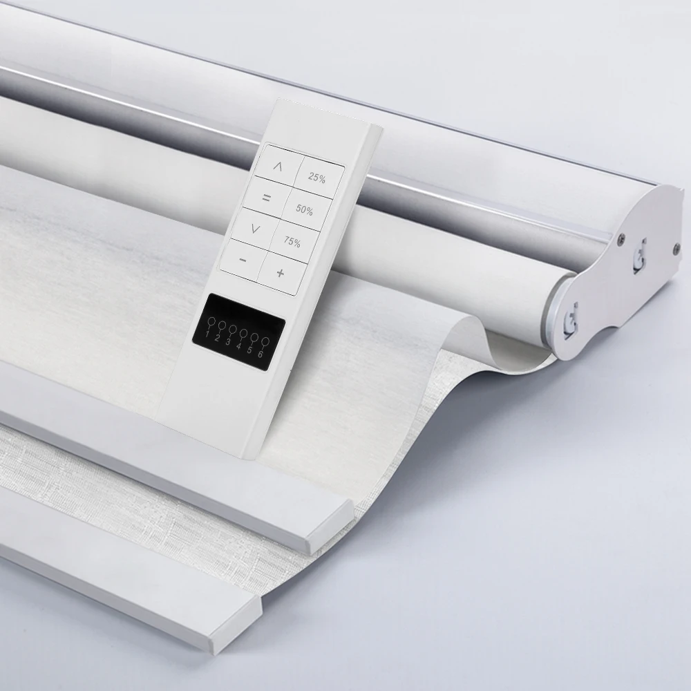 ZSHINE Window Blinds Double Layer Motorized Roller Blinds Full Blackout Jacquard Roller Blinds Fabrics Work with Alexa Speaker