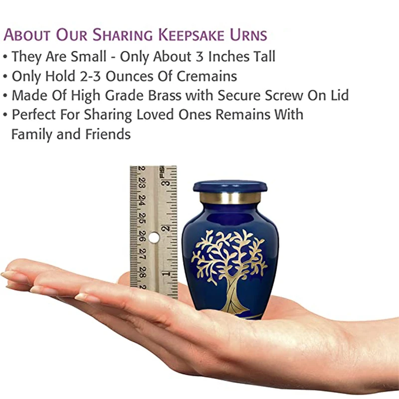 Tree of Life Blue Small Keepsake Urn for Human Ashes Mini Sharing Urns That Makes a Warm Resting Place for Your Loved One Lost