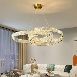 Minimalist Rotatable Hanging Pendant Lighting Crystal Stainless Steering Chandelier Lights Hotel