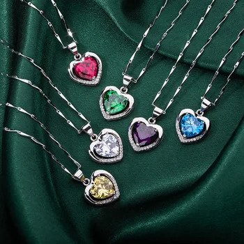Hot Selling Colorful CZ Heart Pendant Necklace Cubic Zirconia Heart Of Ocean Pendant Necklace For Girlfriend