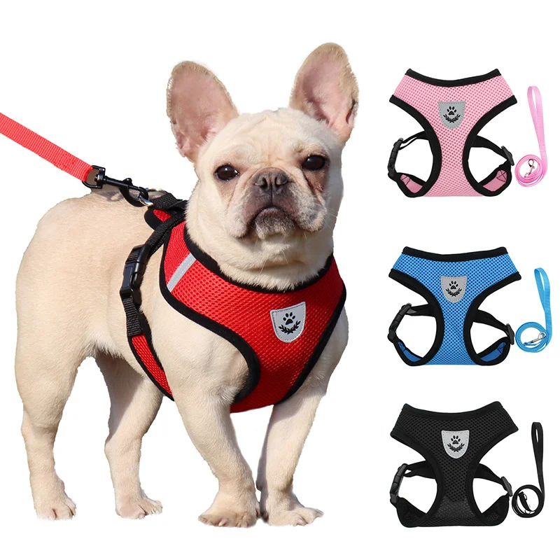 Wholesale Private label luxury dog harness set with reflective logo  adjustable soft padded dog vest for dogs From m.