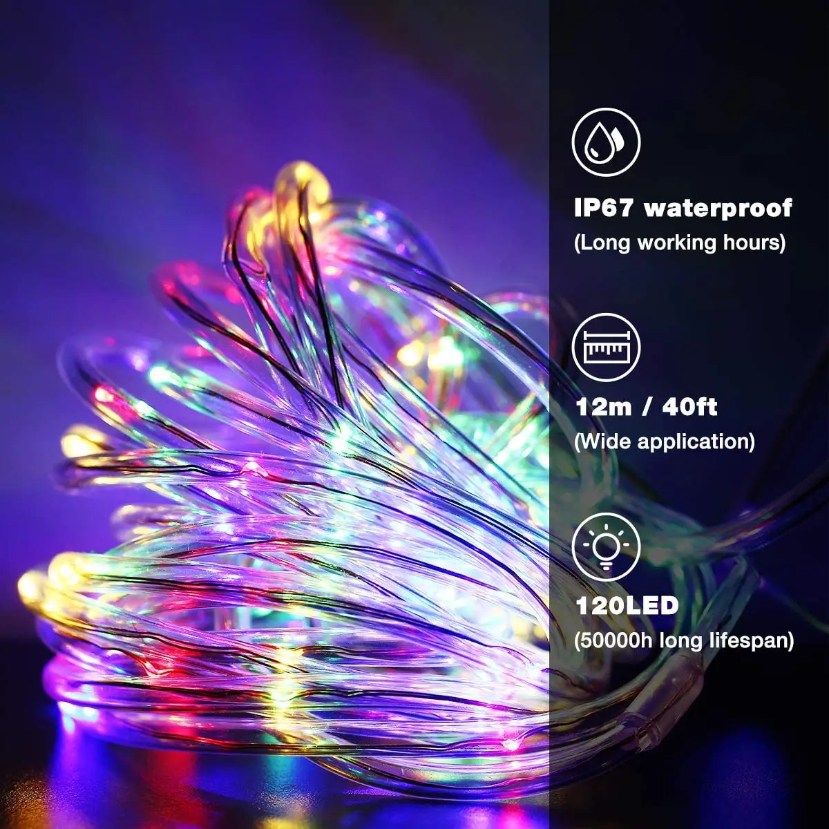 2 Guirlandes LED 12M 120 LEDs - Blanc Chaud, USB, Télécommande, IP65 Pour Intérieur/Extérieur