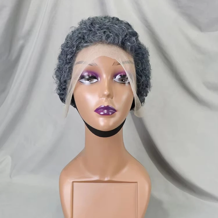Gray Color Pixie Wave 13x4 Lace Frontal Wig Full Density 100  display picture 3