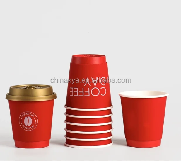 high quality Red Printed Eco Friendly 8oz Disposable double Wall Tactile Paper Coffee Cup for Hot Drinks factory