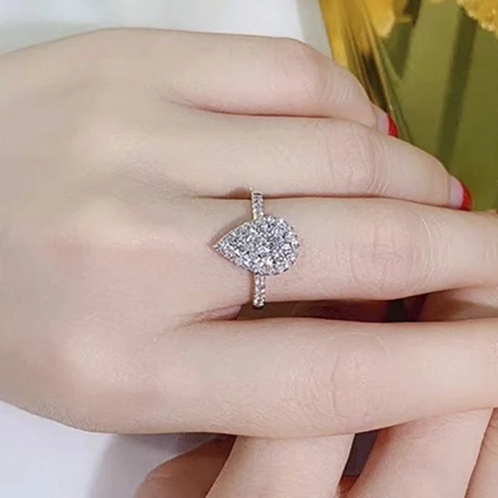 Mameloly Alianzas De Boda Para Mujer, De Oro, Apilables, De Forma Redonda Y En Forma De Pera, Con Circonita Cúbica Y Circonita Cúbica De Media Eternidad, Anillos De Compromiso Curvos Para Ella