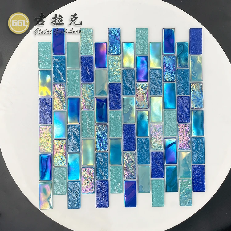 dark blue subway brick triangle mosaic  strip glass mosaic tile for swimming pool tile