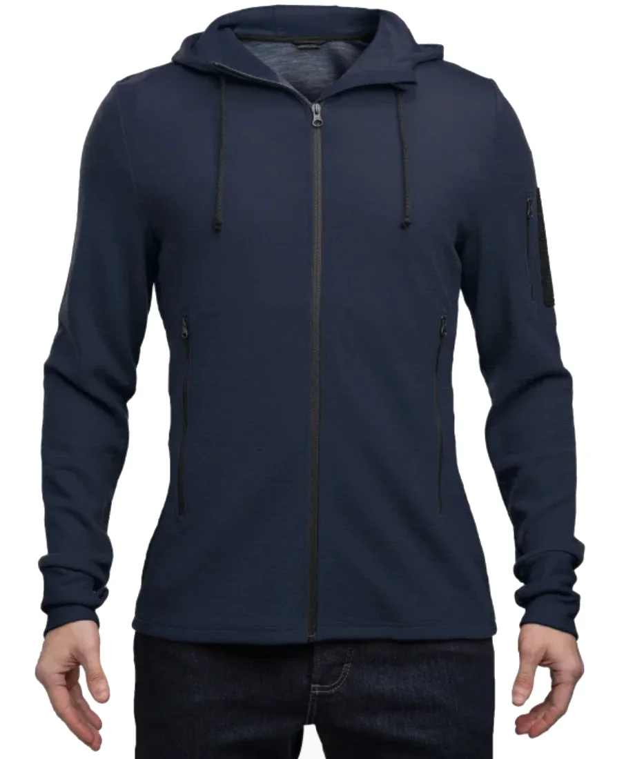 Mens Zip up Merino Wool Fleece Hoodie Coat With Thumb Holes Merino Wool Jacket