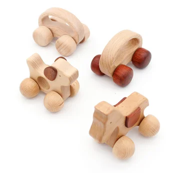 Wholesales Organic Beech Wooden Educational Toys With Wheels Animal Shaped Wood Car on Wheels for Kids Gift
