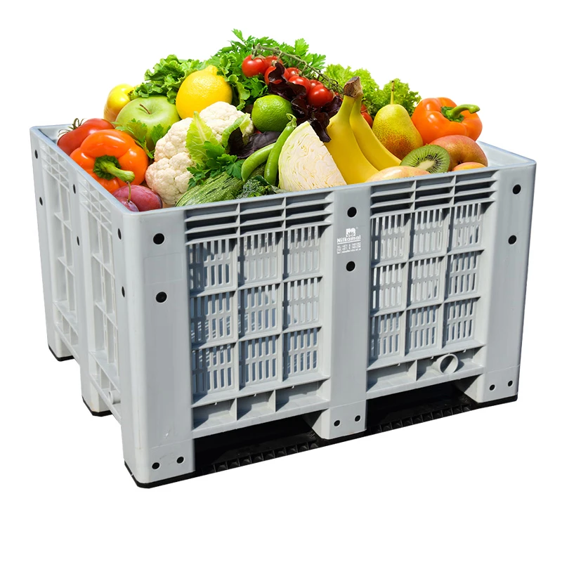 heavy duty hdpe hygiene food grade mesh grid vented stackable plastic pallet bin for vegetable and fruits