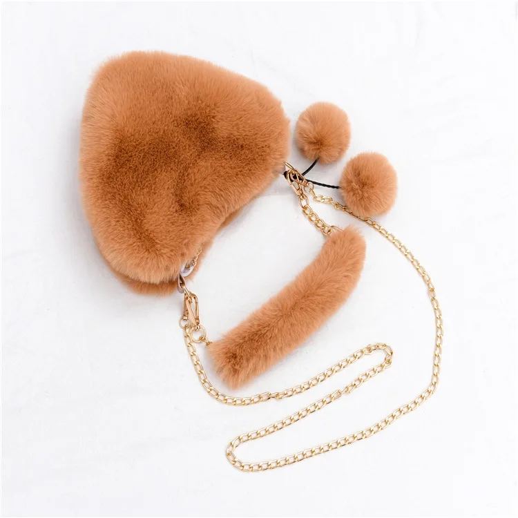 Fur Heart Purse Headband Set Vendor 2021 Faux Fur Purse Bags Designer Lady Cute Heart Shaped