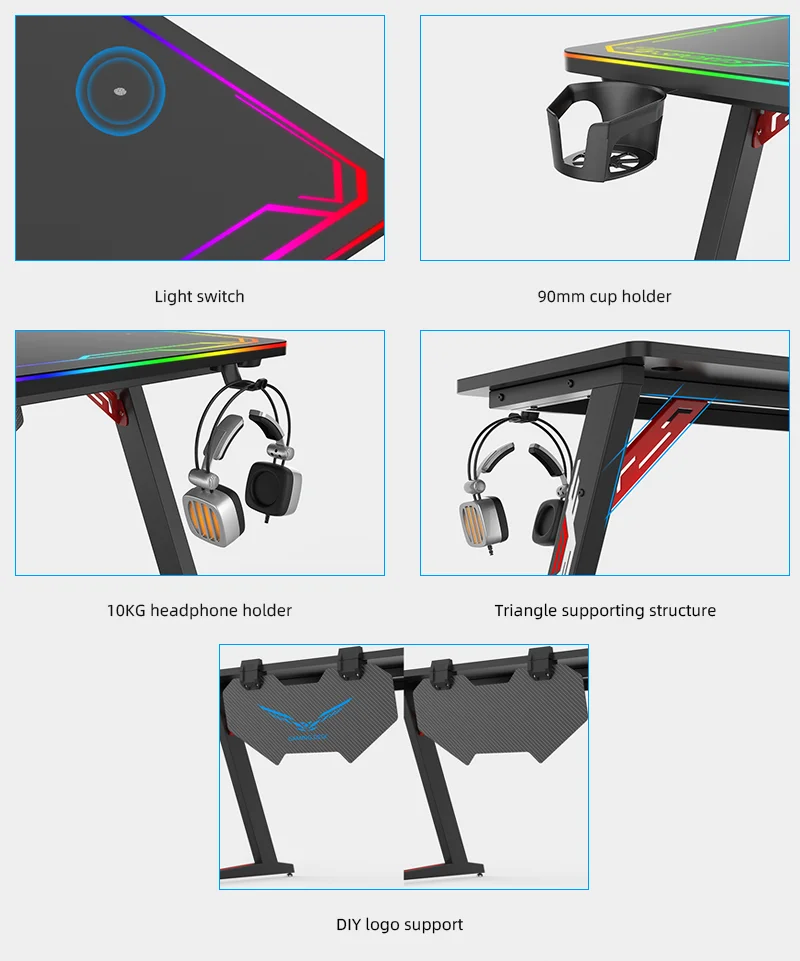 Easy Assemble Cheap Multifunctional Computer Desk Pc Gaming Table With Led