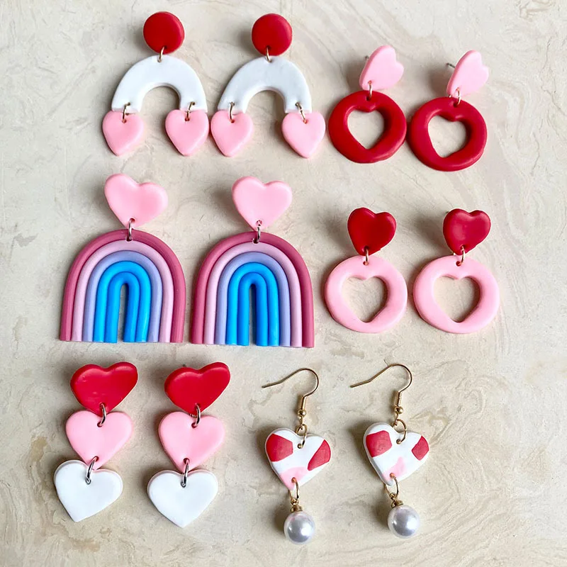 Valentine's Day Earrings, Heart Earrings, Clay Earrings, Floral