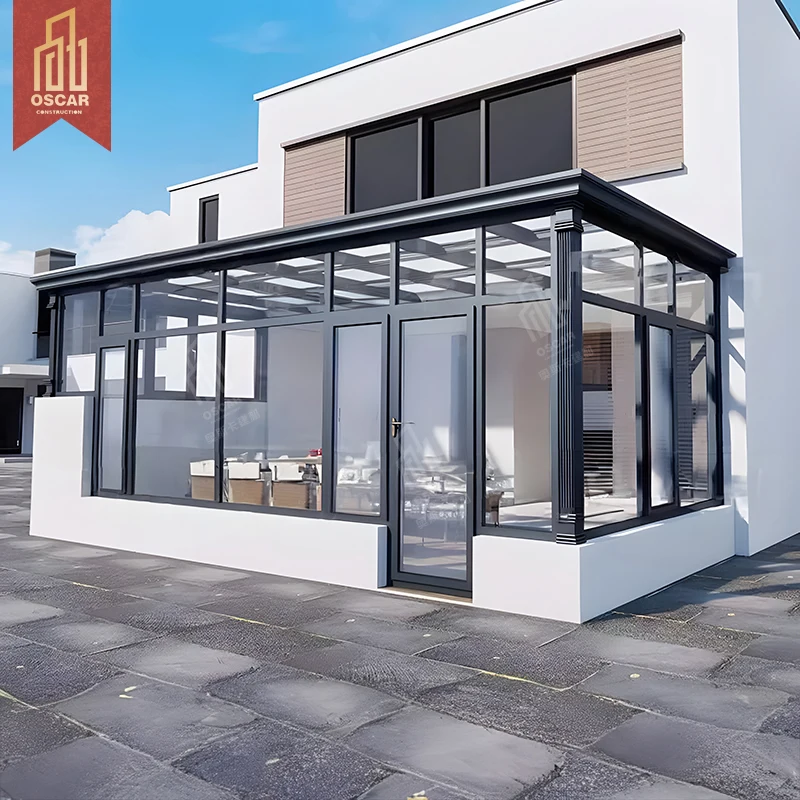Skylight Waterproof Sliding Flat Pitched Roof Forming Insulated Glass Room  Solarium Modern Luxury Garden Villa Sunroom House