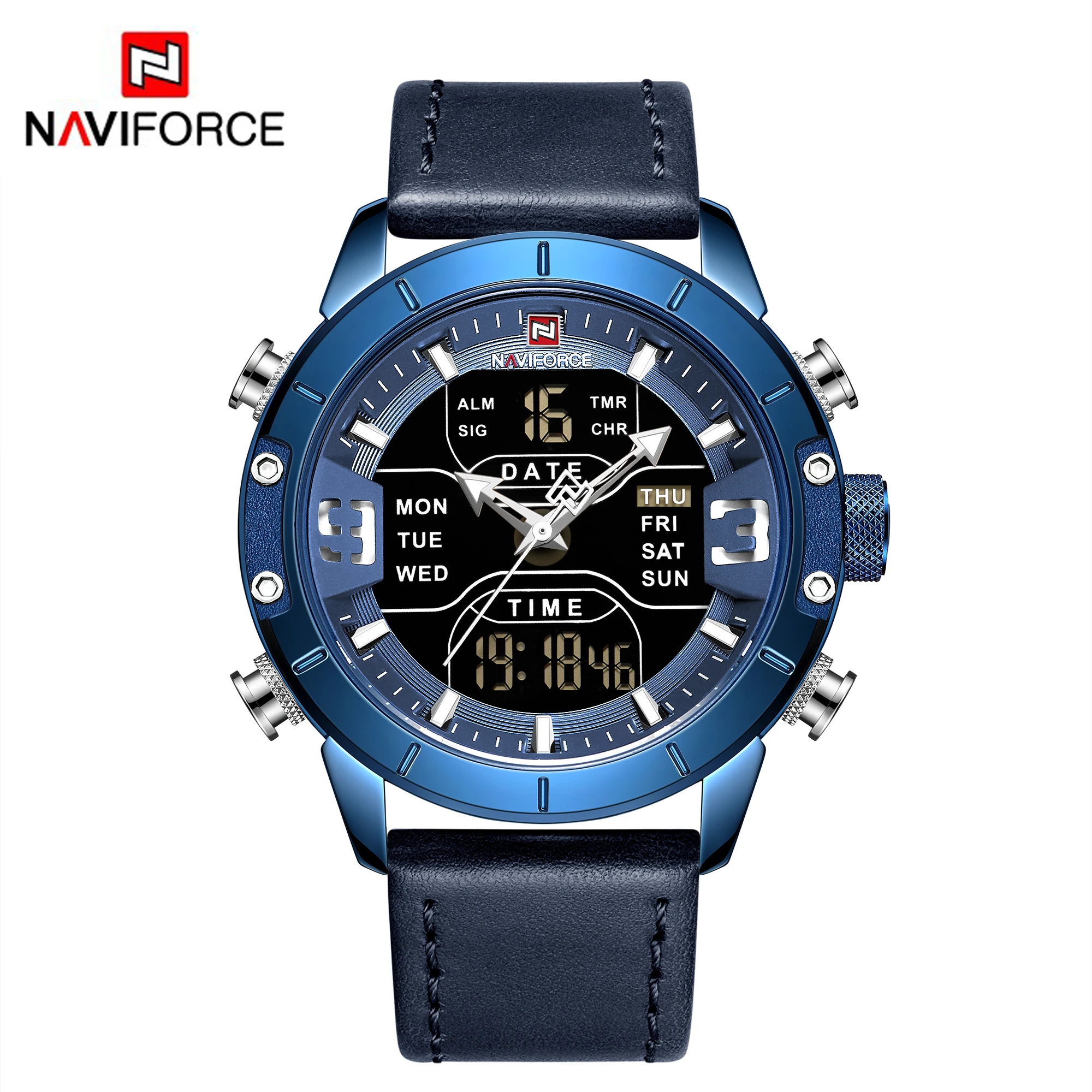 NAVIFORCE 9153L BEBEBE Men Dual Display Wristwatch Top Brand Fashion LED Digital Custom Quartz Watches Reloj