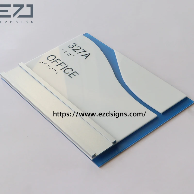 Ezd Custom Acryl Office Slide Door Plates ADA Compliant Signage Braille Door Number Sign for Office Building