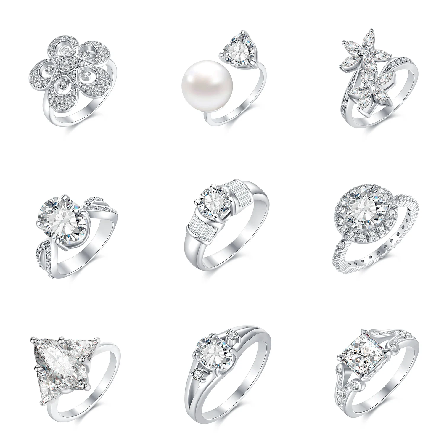 Alibaba Rings Romantic Design Love Heart Three Colors Stone 925 Sterling Silver Rings ...