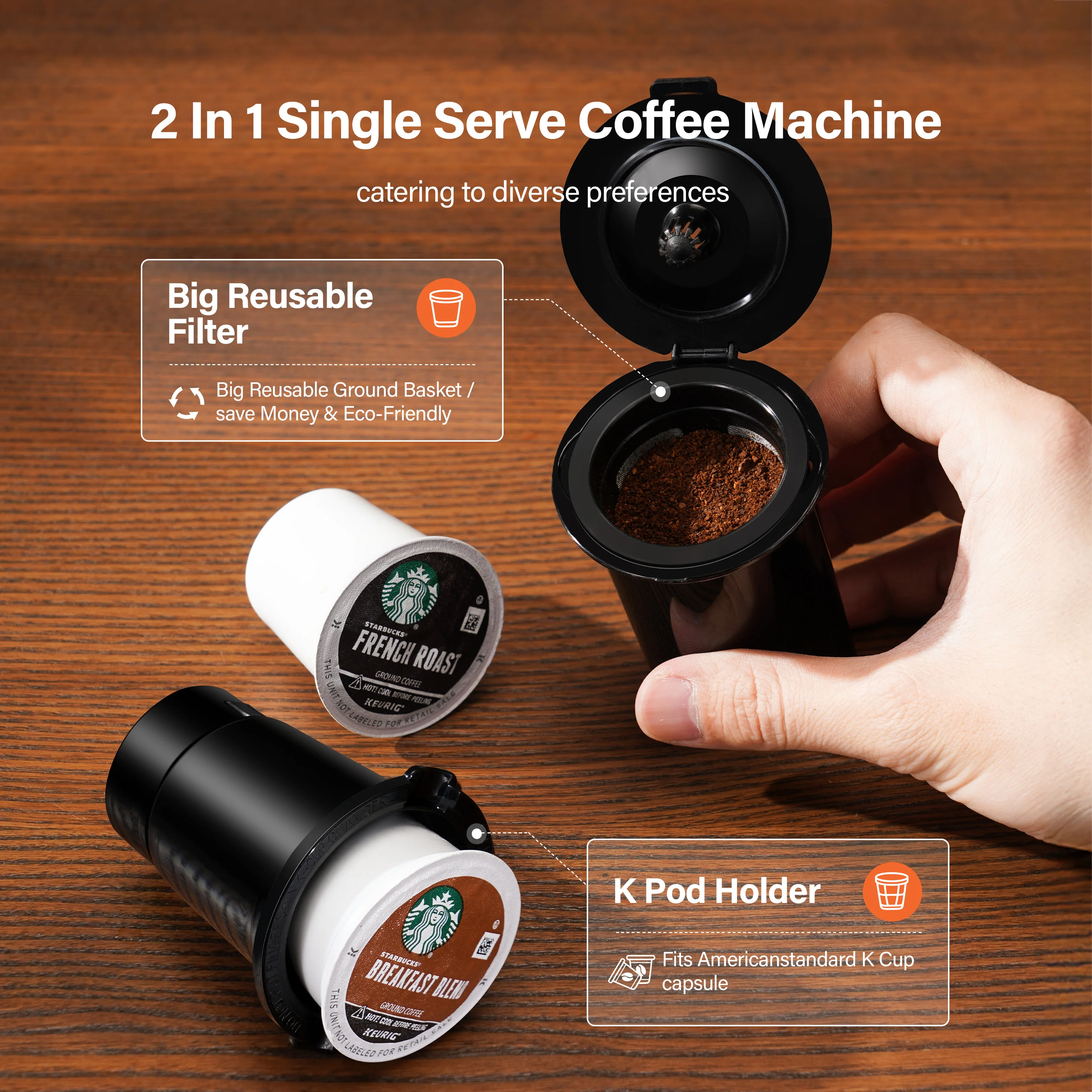 Multifunctional 3 In1 Espresso Coffee Machine for K-cup Capsule Coffee Brewer