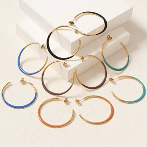 Fashion Bulk Wholesale Jewelry Niche Design Enamel Oil Dropping Earrings Light Luxury Large Circle Hoop Earrings Stainless Steel