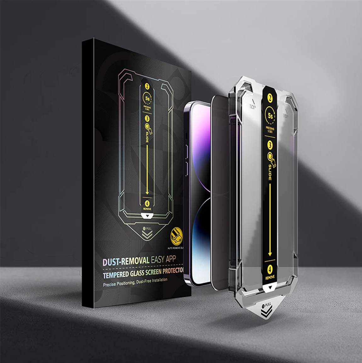 Automatic Alignment Dust Proof Easy App Privacy Tempered Glass Screen Protector With Dust