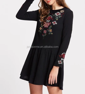 New Fashion Elegant Lace Embroidery Black Top Long Sleeves  Chiffon Long Shirt