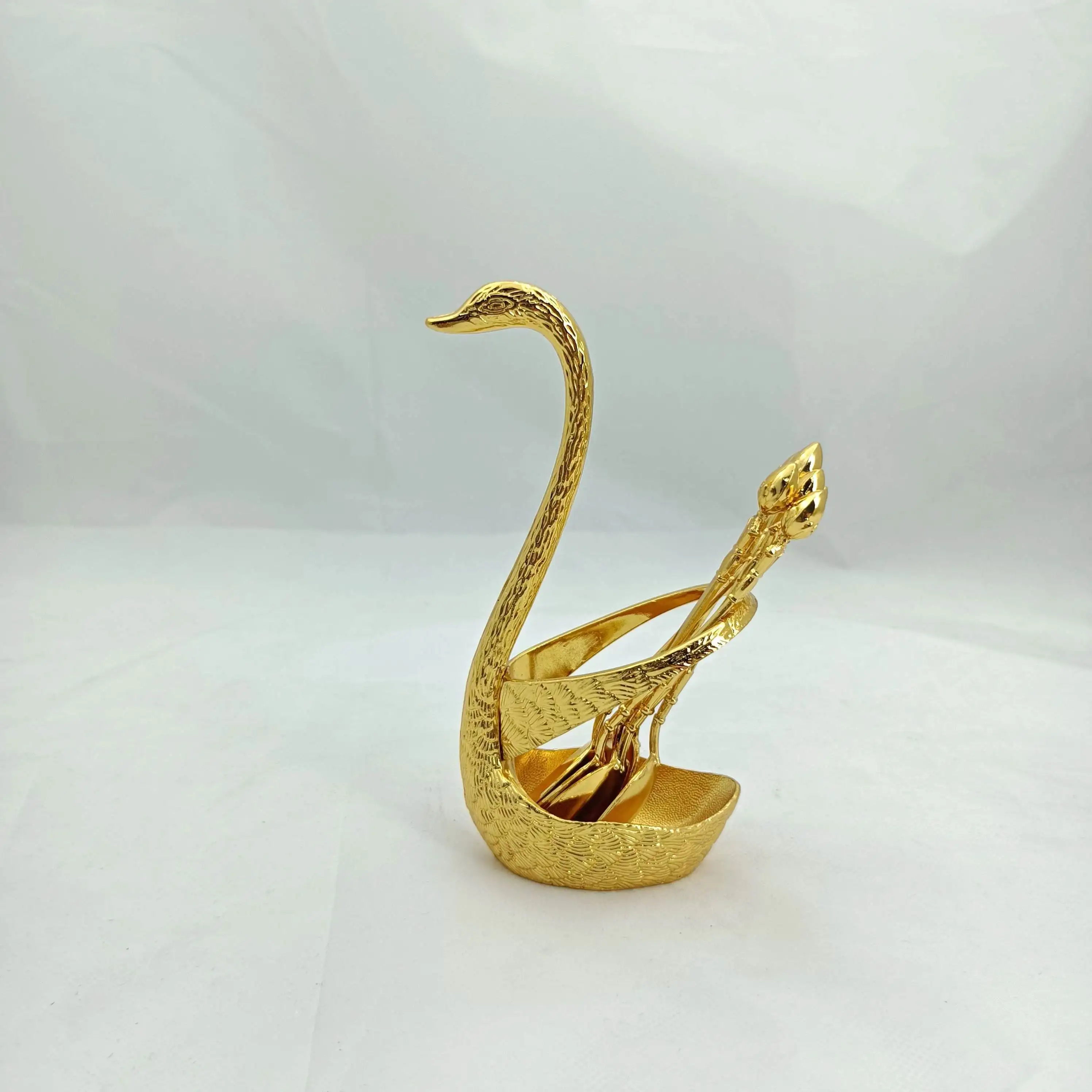 Silver Golden Swan Pattern Kitchen Utensils Table Decoration Cygnus Salad Dessert Forks Coffee Spoon Stand Set