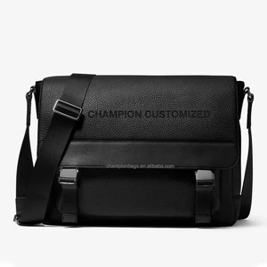 Custom Logo Black Pebble Leather Men's Crossbody Cross Body Pack for Men Shoulder Lock Messenger Bag