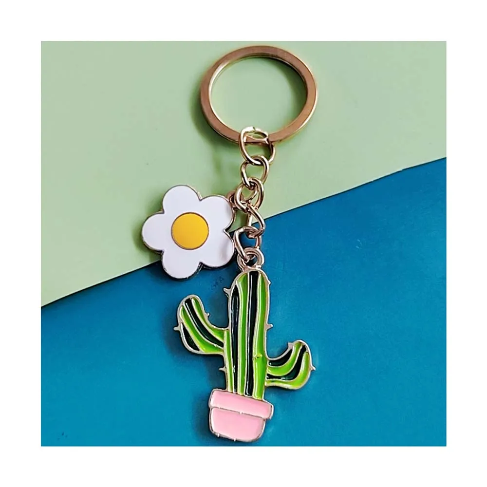 Custom Keychain Sun Flower Cactus Key Ring - Green Plants
