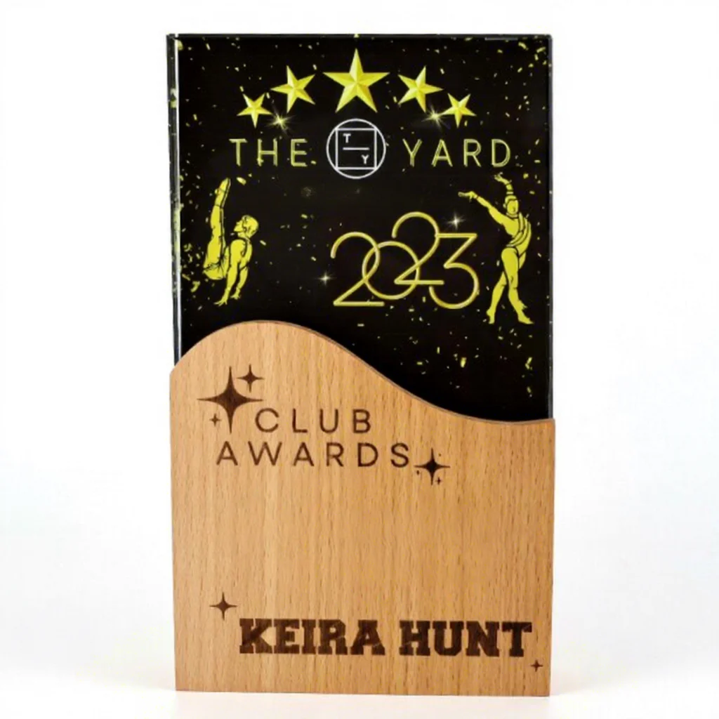 Customized High Quality Durable Die Cast Engraved Trophies Design Sports Honor Crystal Award Wooden Base Luxury Souvenir Plaque