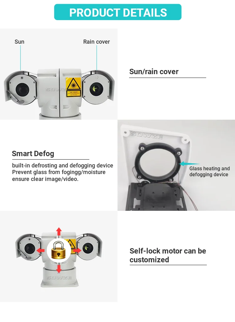 360 Degree Rotation Vehicle Roof Mounted 500m Laser PTZ Camera