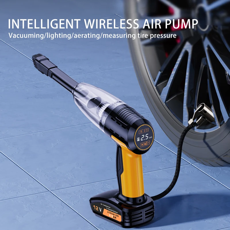 Multifunctional Four-In-One Powerful Tire Air Pump & Vacuum Cleaner with Tire Pressure Monitor ABS Material for Car & Home Use - view 5