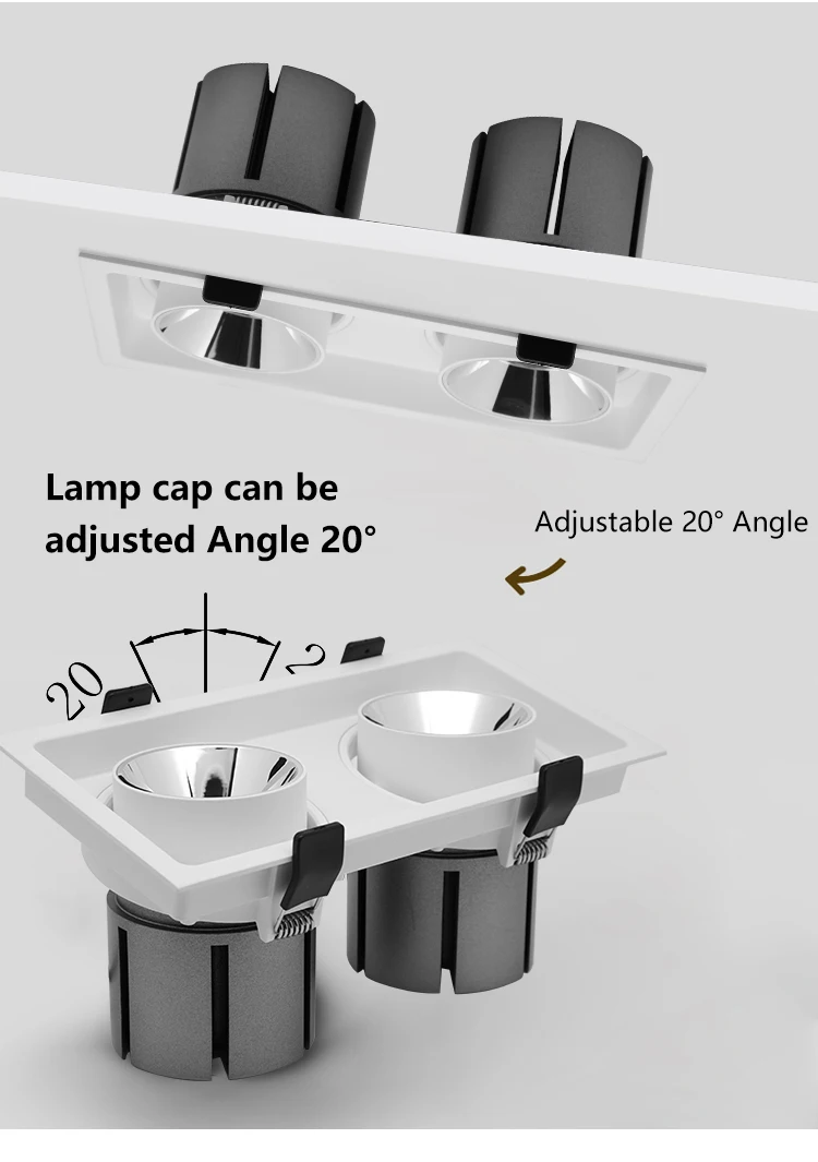 Eye Protection Double Light Anti Glare Adjustable COB Store Office 2*7W LED Grille Lamp